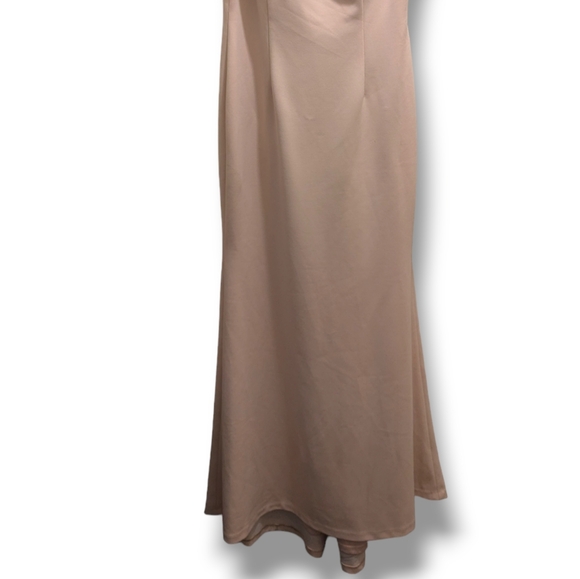 Eliza J One-Shoulder Satin Bow A-Line Blush Pink Evening Dress Maxi Gown- 12 - Picture 6 of 16